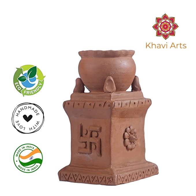 Khavi Arts Handmade Tulsi Pot | Brings Positivity and Peace l Eco Friendly l Ideal for Balcony l No Plant Included