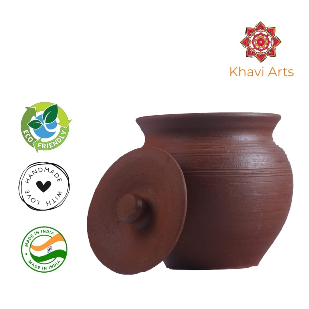 Khavi Arts Handmade Terracotta Clay Dahi/ Curd Handi with Lid | Handmade Pottery| 750ml Capacity | Organic & Eco Friendly