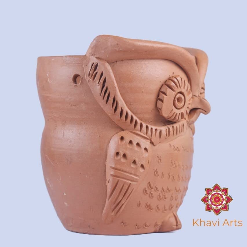 Khavi Arts Handmade Terracotta Clay Owl Shaped Pot/ Planter for Indoor Plants | Ideal for Home Decor or Showpiece or Key Holder | Handmade Pottery