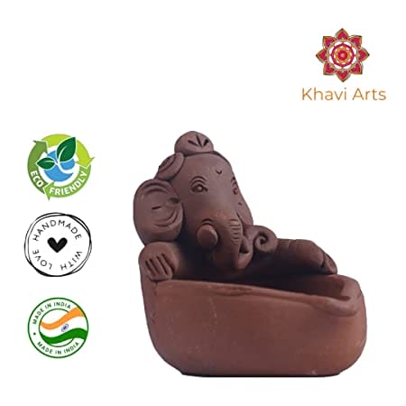 Khavi Arts Handmade Terracotta Clay Lord Ganesha Diya/Deepa | Ideal for Home Decor | Handmade Pottery | Set of 2 | Eco Friendly Gifting Option