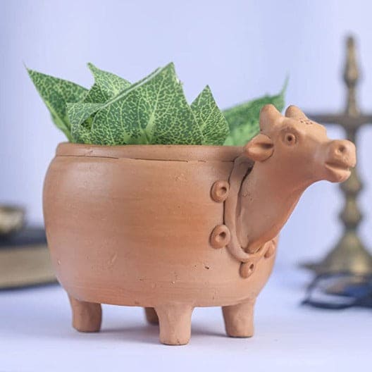 Khavi Arts Handmade Terracotta Clay Cow Shaped Pot/ Planter | Ideal for Home Decor| Eco Friendly