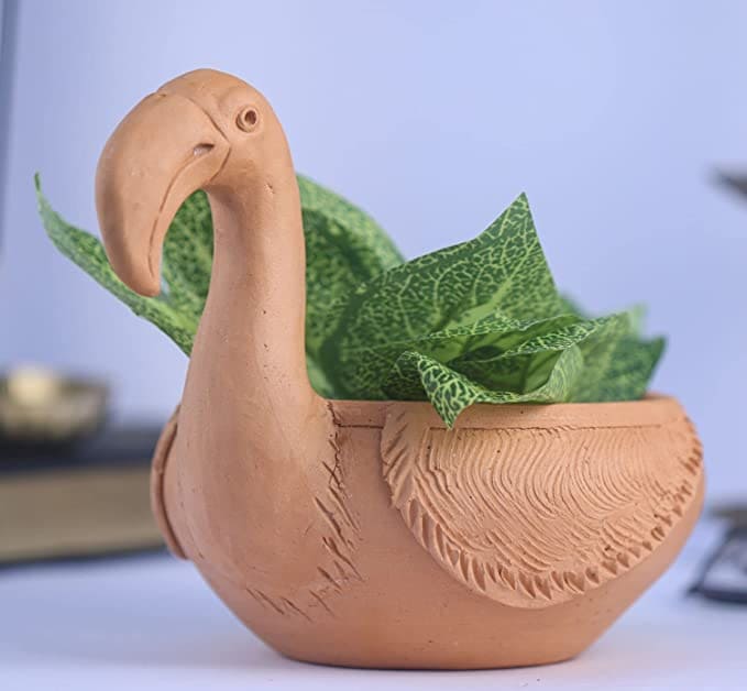 Khavi Arts Handmade Terracotta Clay Duck Shaped Pot/ Planter | Ideal for Home Decor| Eco Friendly