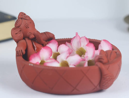 Khavi Arts Handmade Terracotta Clay Handmade Lord Ganesha Urli | Ideal for Home Decor, Table Decor | Handmade Pottery| Eco Friendly Showpiece