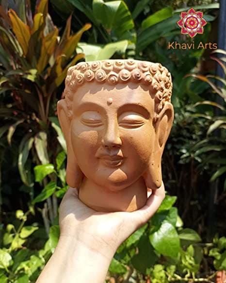 Khavi Arts Terracotta Clay Buddha Pot / Planter for Indoor Plants | Ideal for Home Decor or Showpiece or as Key Holder