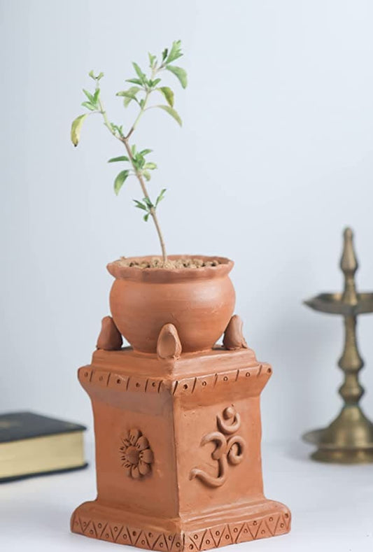 Khavi Arts Handmade Tulsi Pot | Brings Positivity and Peace l Eco Friendly l Ideal for Balcony l No Plant Included