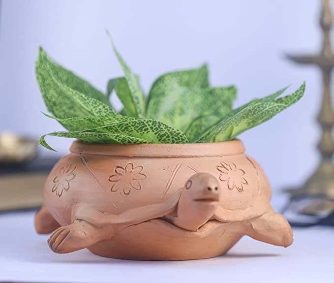 Khavi Arts Handmade Terracotta Clay Tortoise Shaped Pot/ Planter for Indoor Plants| Vastu Tortoise for Home Decor or Showpiece or Key Holder| Handmade Pottery