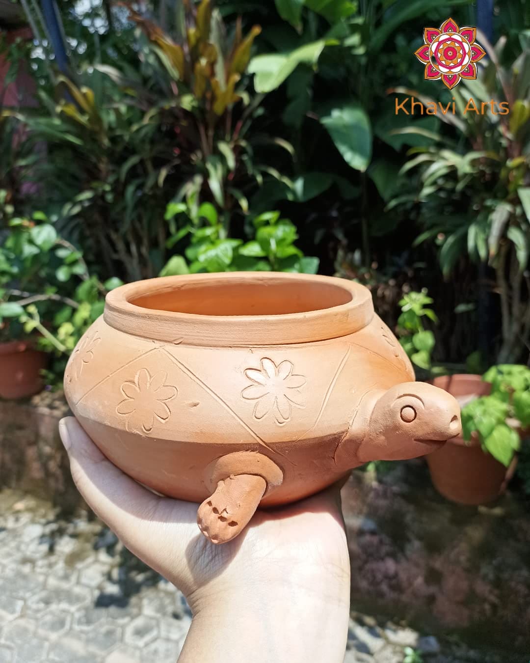 Khavi Arts Handmade Terracotta Clay Tortoise Shaped Pot/ Planter for Indoor Plants| Vastu Tortoise for Home Decor or Showpiece or Key Holder| Handmade Pottery