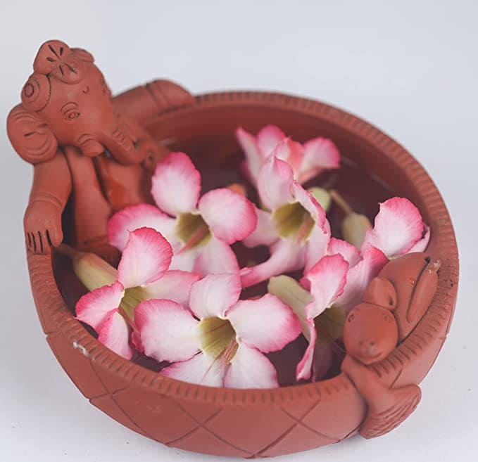 Khavi Arts Handmade Terracotta Clay Handmade Lord Ganesha Urli | Ideal for Home Decor, Table Decor | Handmade Pottery| Eco Friendly Showpiece