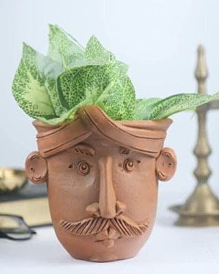 Khavi Arts Handmade Terracotta Clay Farmer Shaped Pot/ Planter for Indoor Plants | Ideal for Home Decor or Showpiece or Key Holder | Handmade Pottery