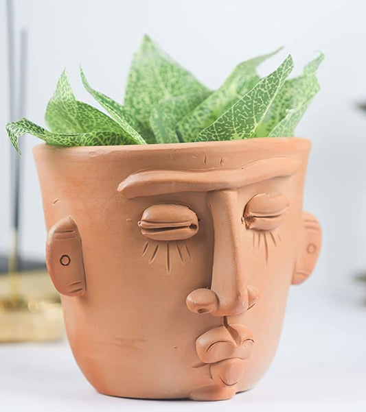 Khavi Arts Handmade Terracotta Clay Man Shaped Pot/ Planter for Indoor Plants | Ideal for Home Decor or Showpiece or Key Holder | Handmade Pottery