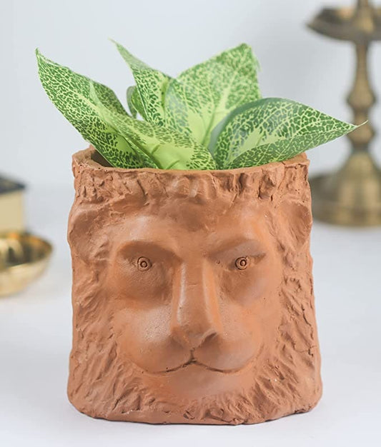 Khavi Arts Handmade Terracotta Clay Lion Shaped Pot/ Planter for Indoor Plants| Home Decor or Showpiece or Key Holder| Handmade Pottery