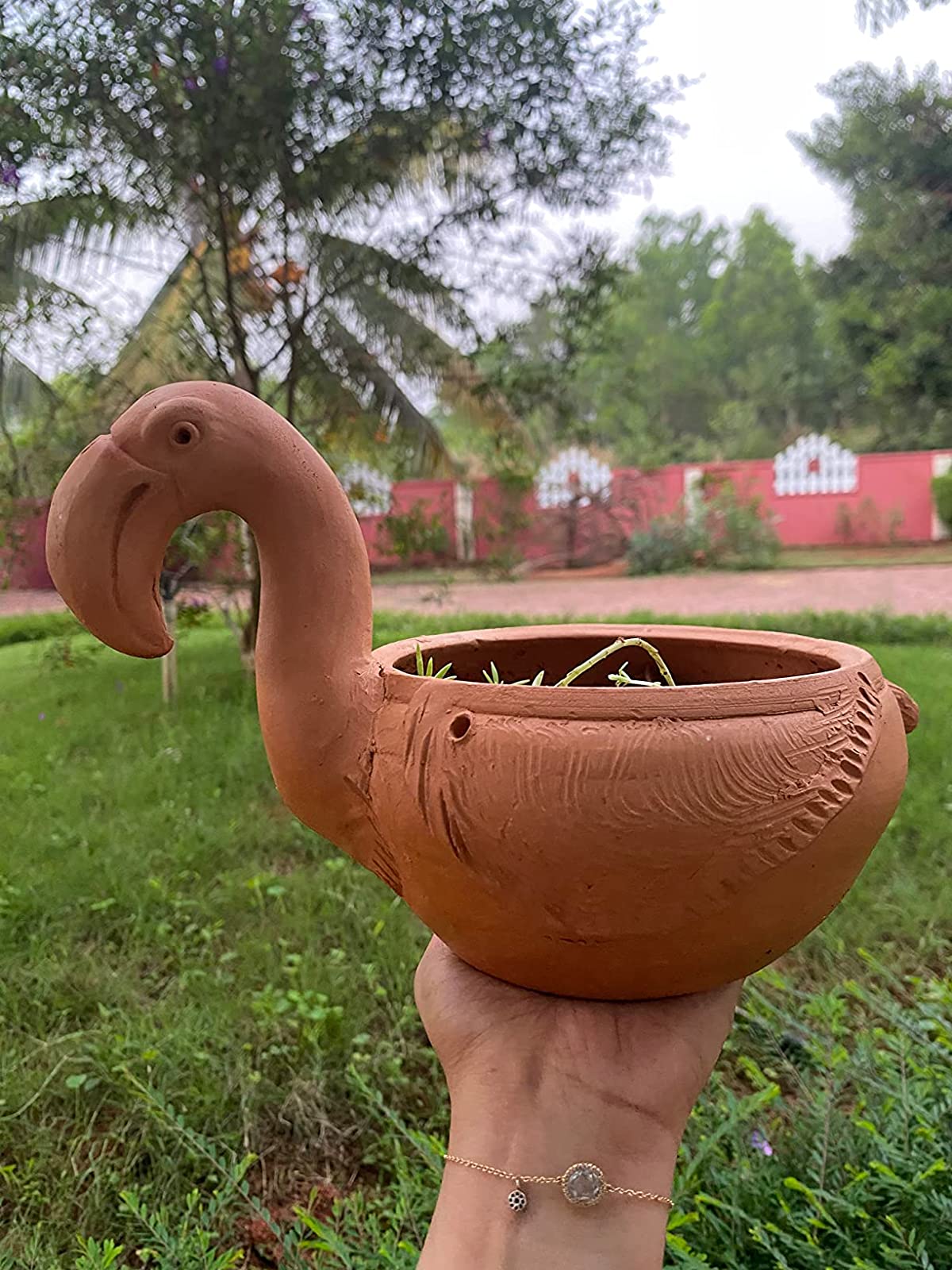 Khavi Arts Handmade Terracotta Clay Duck Shaped Pot/ Planter | Ideal for Home Decor| Eco Friendly