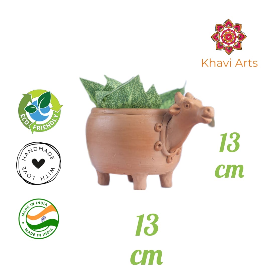 Khavi Arts Handmade Terracotta Clay Cow Shaped Pot/ Planter | Ideal for Home Decor| Eco Friendly